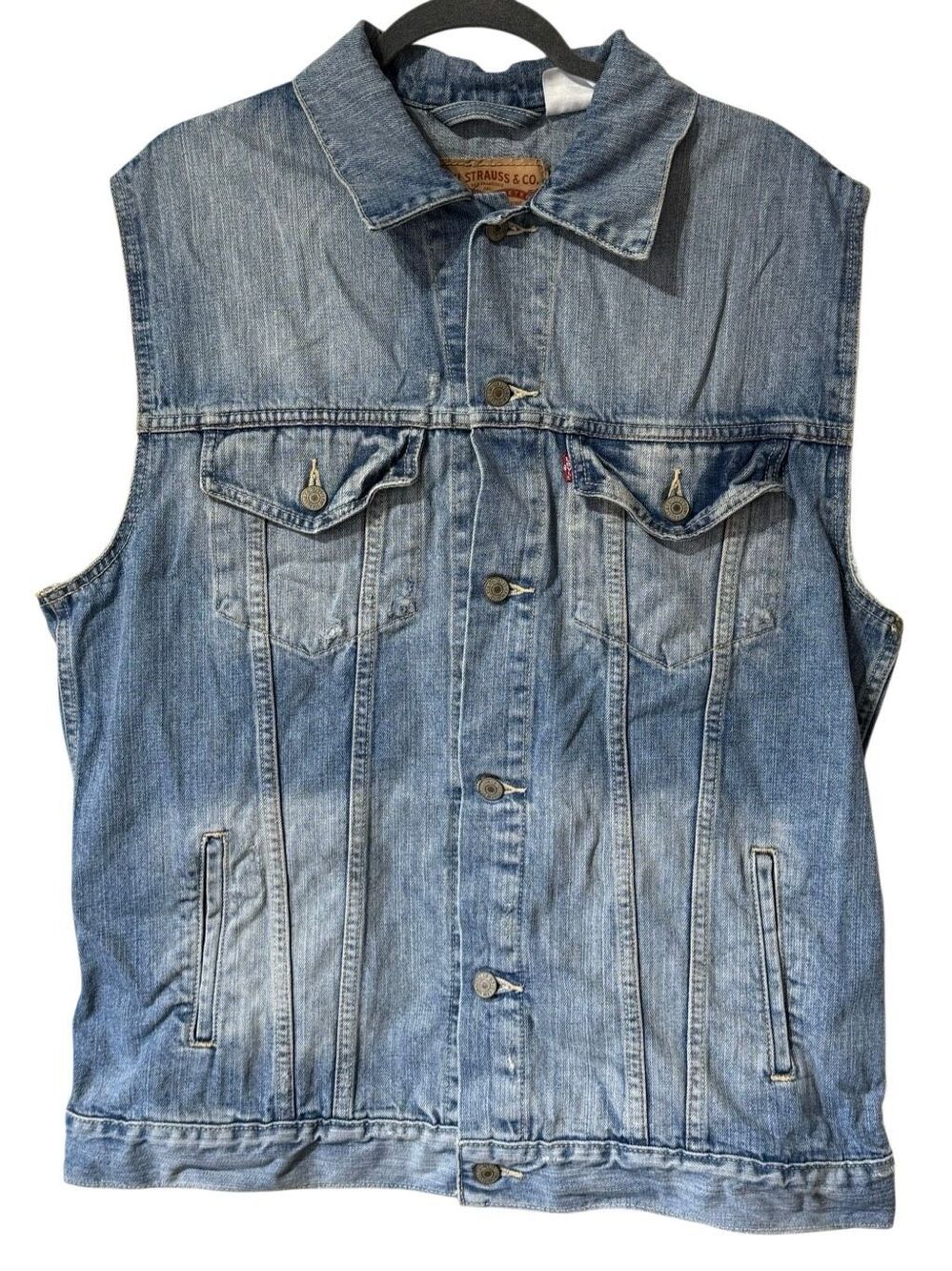 Levi Strauss GUC Mens Denim Trucker Vest Buttondown Light Wash Classic Casual XL